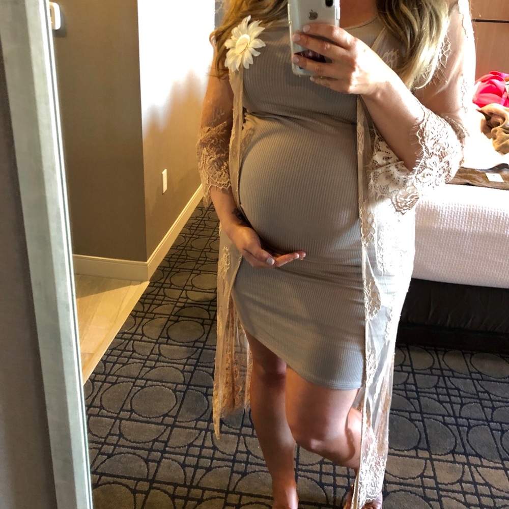 NWT Mocha Ribbed Ruched Sleeveless Maternity Dress